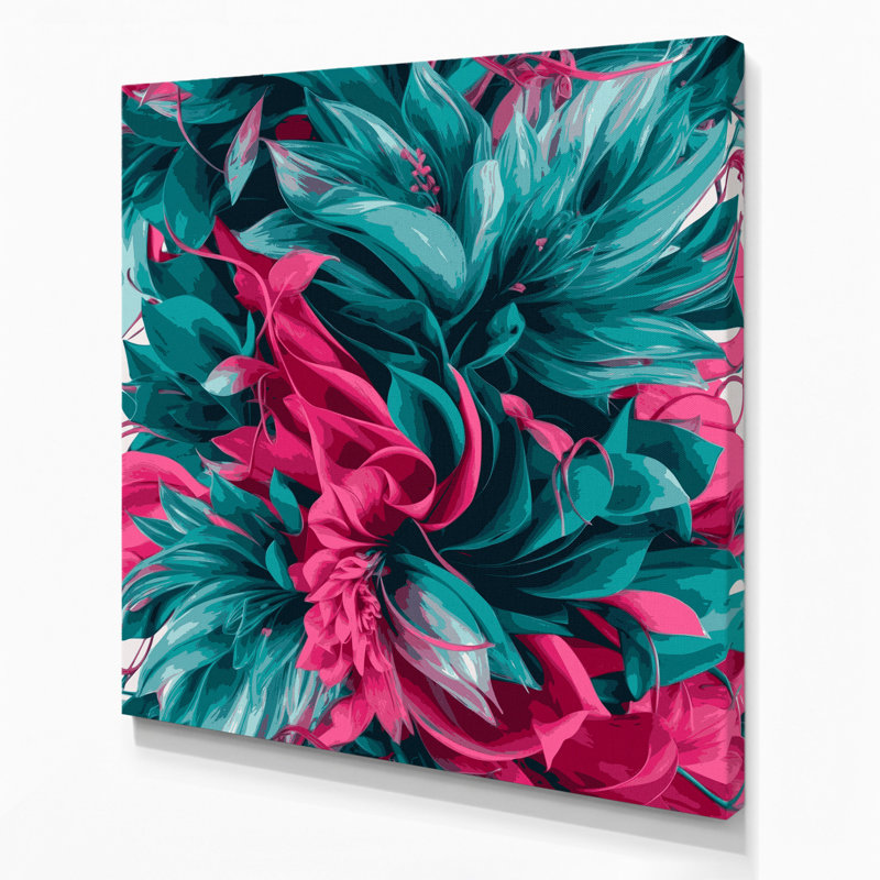 "Abstract Florals 92", art mural sur toile verte, H 32 po x l 32 po