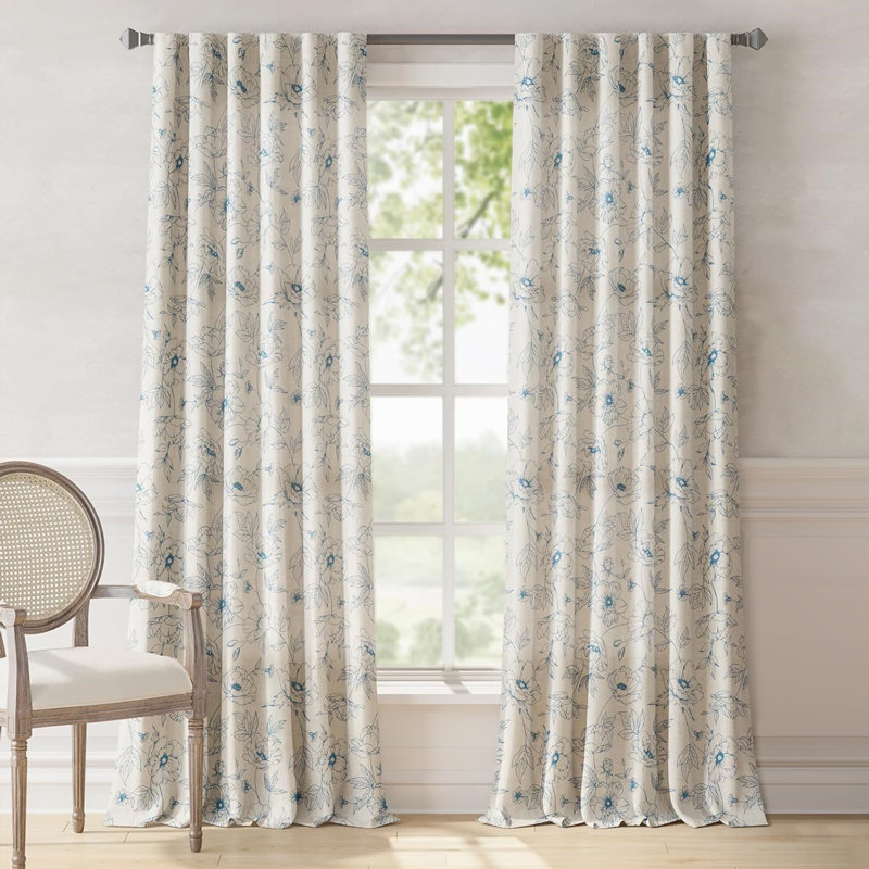 Linen Blend Room Darkenin Curtain Panel Pair, 127cm Width x 243.84cm Drop, Blue
