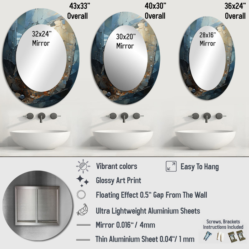Golden Sea Sheel Spiral - Miroir décoratif animaux ovale sur métal, H 40 po x l 30 po