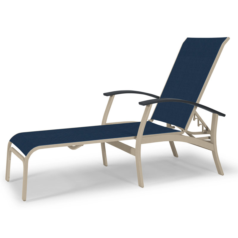 Askar Outdoor Rust-Resistant Metal Chaise Lounge, Navy 13D Sunbrella®, Textured Desert, Classic Graphite P30