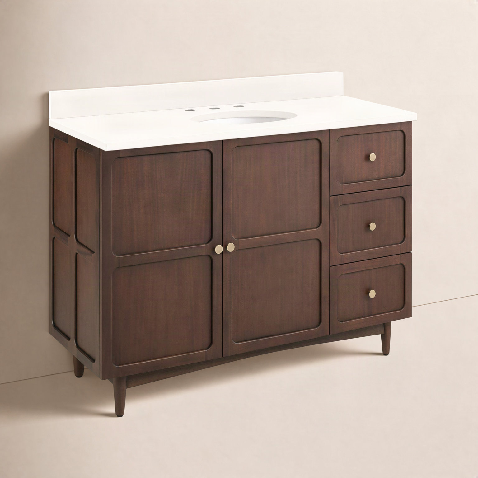 Delavan 48" Mahogany Single Bathroom Vanity, Arctic White Quartz