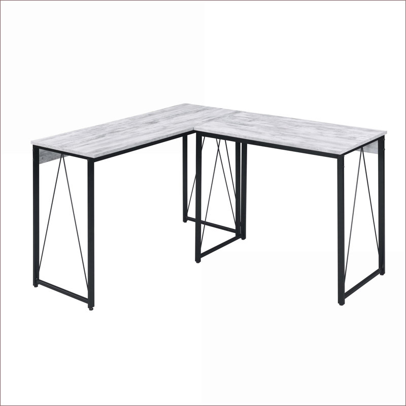 Bureau, bureau d'écriture 35,5 po Rustic Industrial avec base en métal blanc antique Noir | Bois et métal, Gris