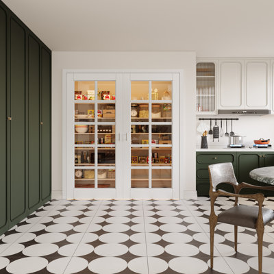 Porte intérieure à 10 carreaux en verre clair, portes françaises en MDF CARB P2 et verre trempé SGCC, quincaillerie en nickel satiné (loquets à bille, charnières et poignées), préfinie et imperméable, garde-manger, chambre, salle de bain et placard, teinture facile à appliquer soi-même, sans cadre, 183 cm x 244 cm