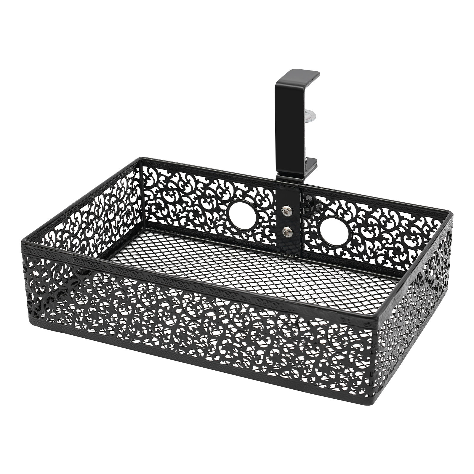 Tiroir Rangement Sous Bureau Rotatif 360° - Panier Métal Caché Avec Clip - Blanc/Noir