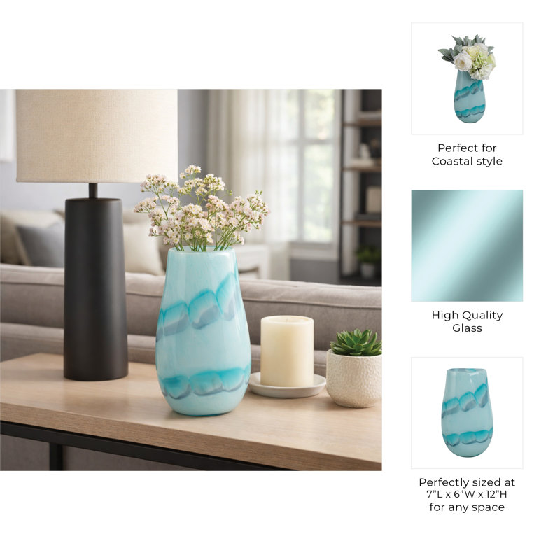 Handmade Glass Table Vase, 12" H x 7" W x 6" D