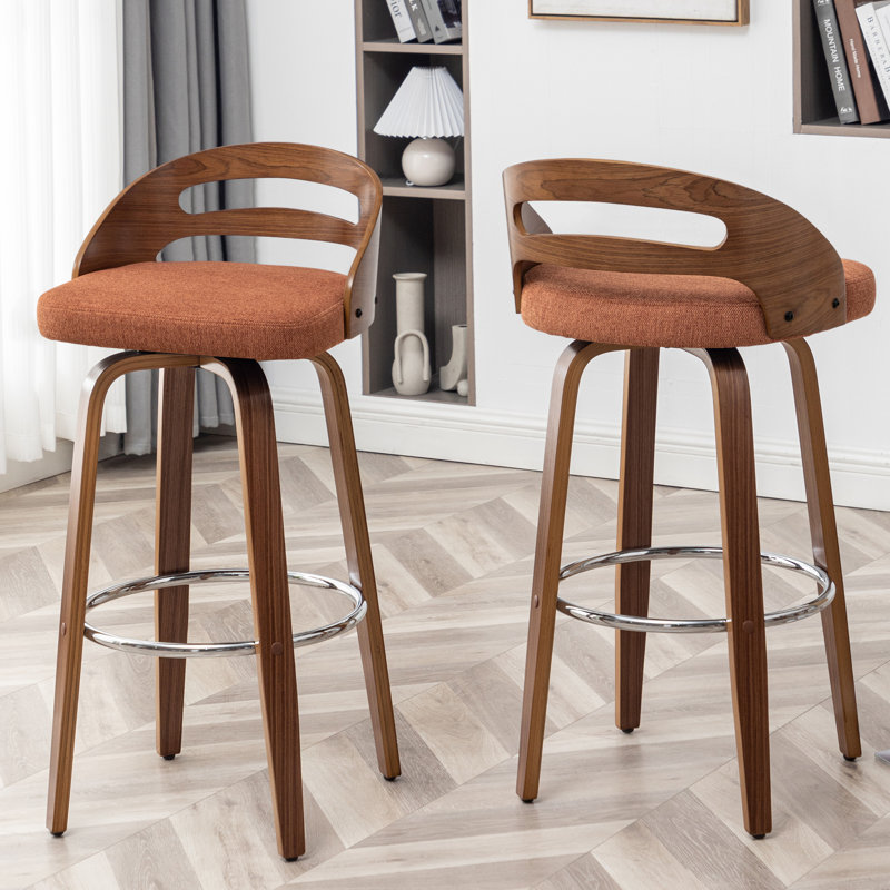 Mahtab Upholstered Swivel Bar Stools, Orange, Bar Stool (30.31" Seat Height)