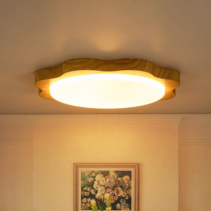 LumiLux 1-Light Modern Wood LED Flush Mount Ceiling Light for Bedroom