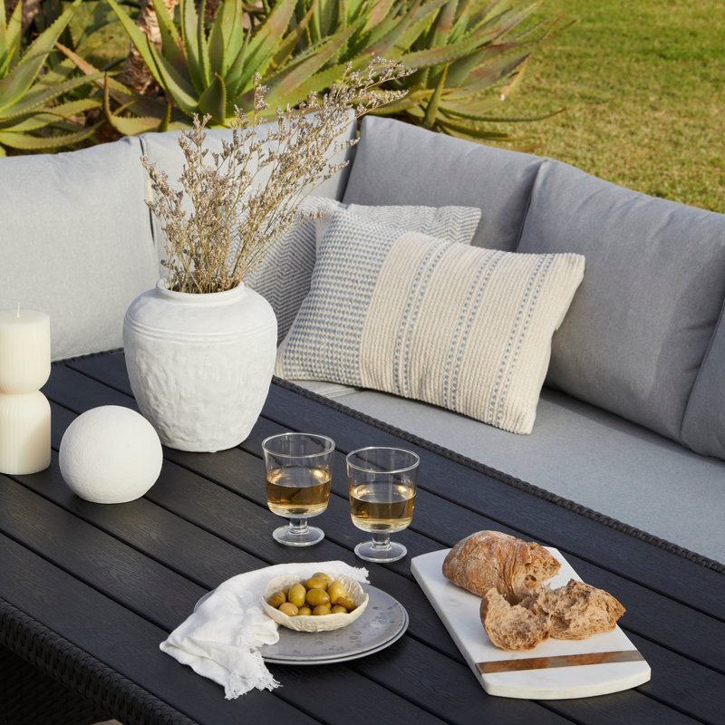 Allena 9 - Person Garden Lounge Set with Cushions & Parasol, Black, Cream 