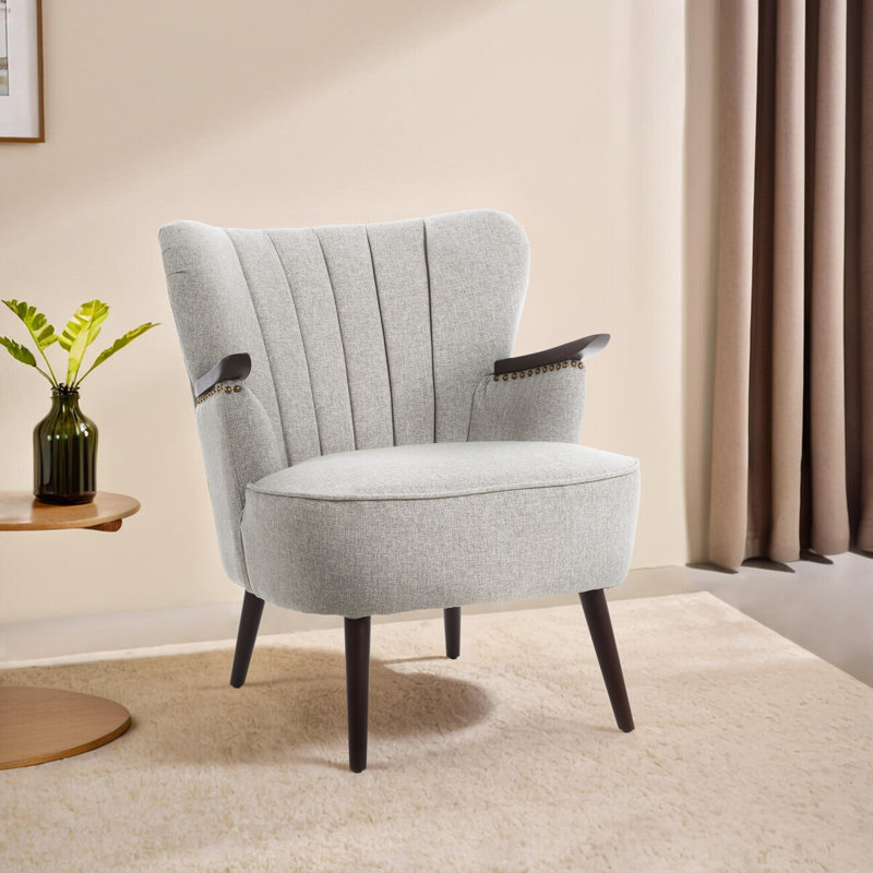 Alder Creek Upholstered Wingback Chair, Taupe, Walnut