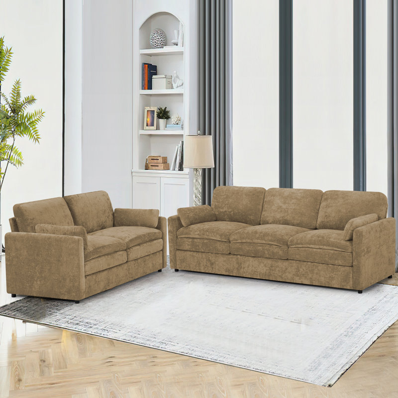 69" & 89" Modern Soft Sofa With Upholstered Cushion, Chenille 3-Seat And 2 Seater Sofa With Well-Filled Pillows, Upholstered 2-Piece Couch For Living Room, Bedroom