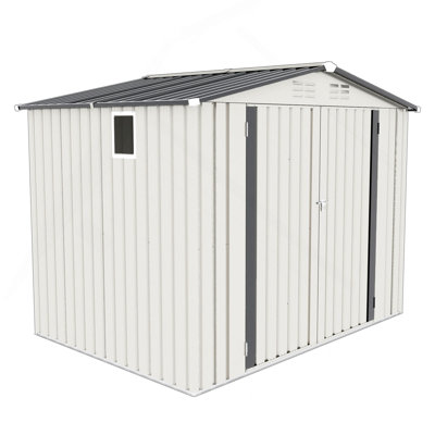 8X6 FT Metal Outdoor Storage Shed, Tool Shed with Pitched Roof Waterproof with Side Window and Lockable Door, Metal Tool Shed for Garden Tool Storage, Everyday Sundries and Bike Storage