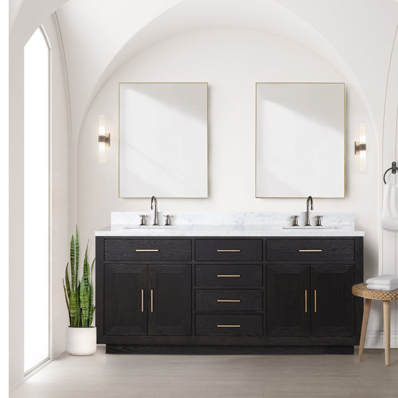 Meuble-lavabo double avec comptoir en marbre de Carrare