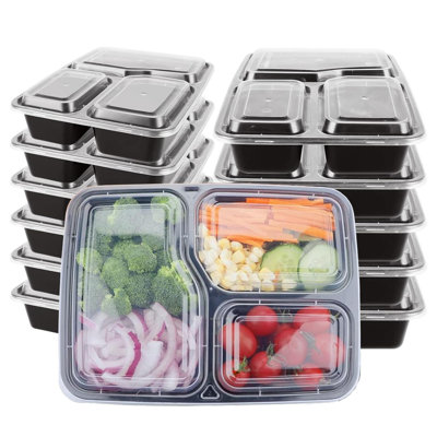 34oz Meal Prep Containers Reusable 3 Compartment Food Storage Pack Of 30