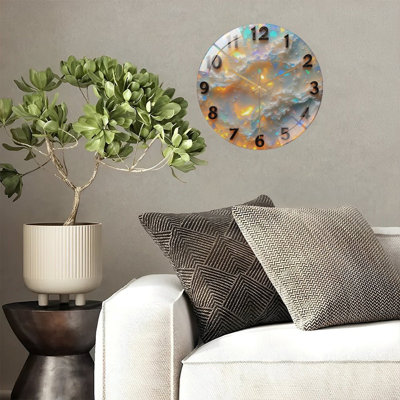 Opalescent Cloud Clock Face Art - 12'' Modern Glass Wall Clock