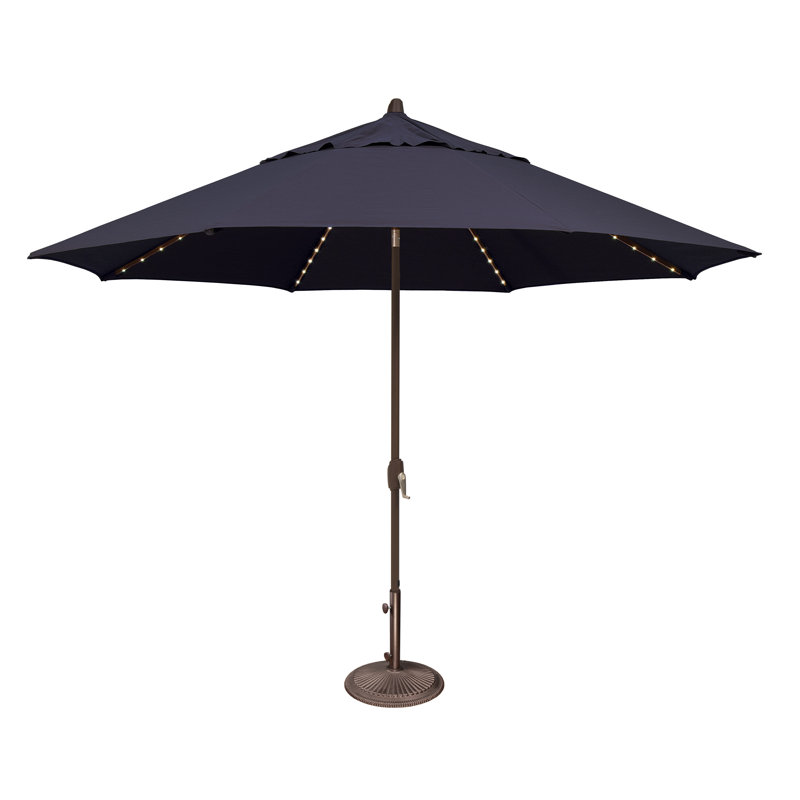 Parasol inclinable 11 pi avec lumière des étoiles Lariat, Toile bleu marine Sunbrella®, Bronze