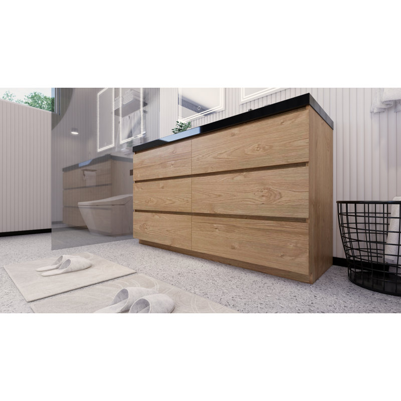 Reyes 58.5'' Double Bathroom Vanity Base Only, New England Oak