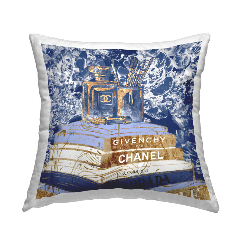 Coussin Blue Fashion Book Pile Glam Designer