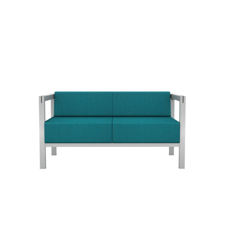Causeuse à accoudoirs carrés 55 po Carlyle, Tissage uni palette paon Sunbrella®, Anodized Aluminum
