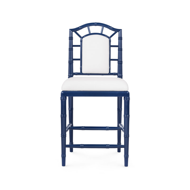 Delia Upholstered Stool with Solid Wood Frame, Midnight Blue
