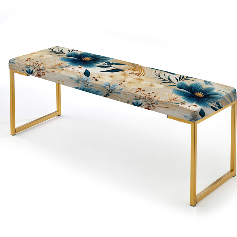 Beige et bleu Escape Flowers - Banc rembourré floral doré