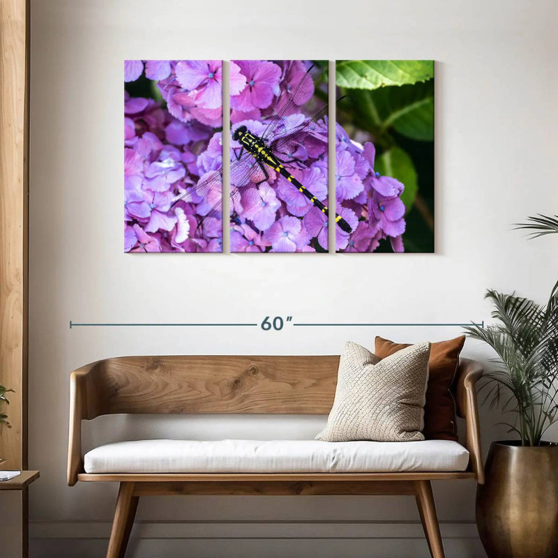 Libellule Brampt sur hortensias, H 28 po x l 45 po
