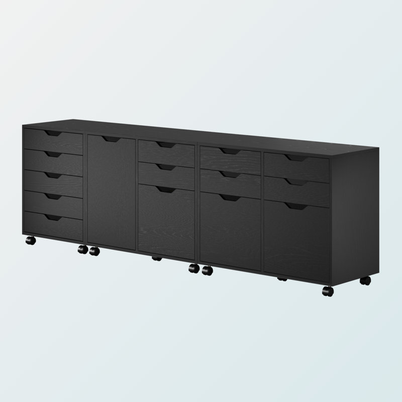 Sutton 3-Piece Multi-Storage Cabinet Set with File Drawer in Black, 26.03" H X 93.42" W X 15.85" D, Black