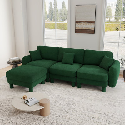 Modern Boucle Upholstered Sofa,3-Seater L-Shaped Sofa Couch With  Movable Ottoman