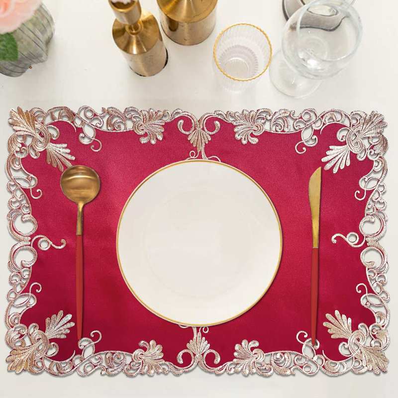 Niva Elegant Table Runner and Placemats of Chantelle Collection for Valentines Day - Valentines Placemats, Burgundy/Gold