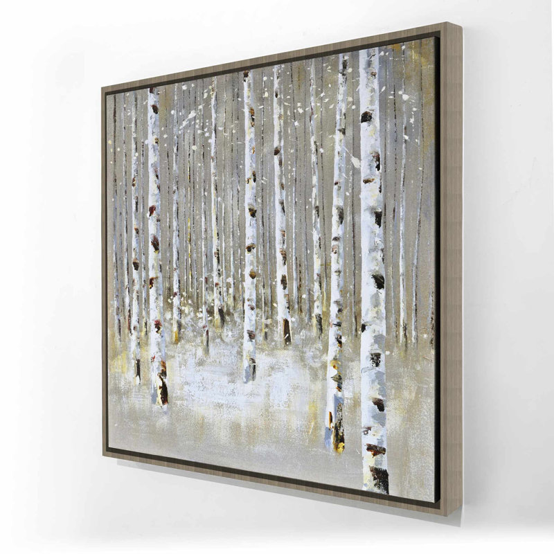 «Birch Forest» par Winter - décor de toile beige encadré neige