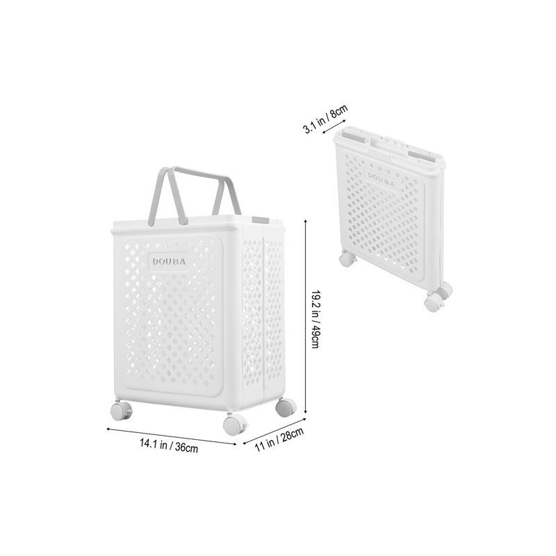 Plastic Laundry Basket with Handles, 49cm H x 36cm W x 28cm D, White