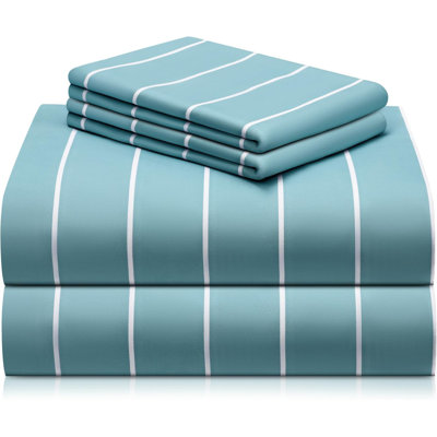 Luxclub 3 PC Light Blue Striped Twin XL Silky Soft Cooling Extra Deep Pocket Performance Sheet Set
