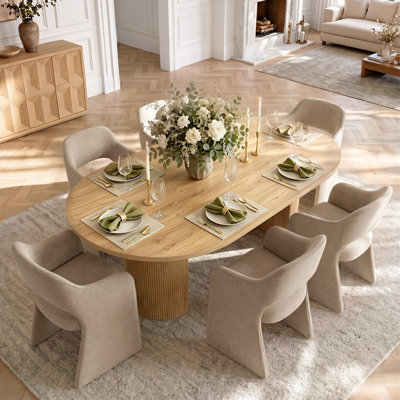 Ensemble de table de salle à manger 6 personnes Woodcroft avec table ovale et 6 fauteuils rembourrés en chenille