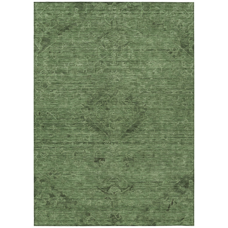 Tapis extérieur lavable floral 5 pi x 8 pi vert fougère et vert foncé