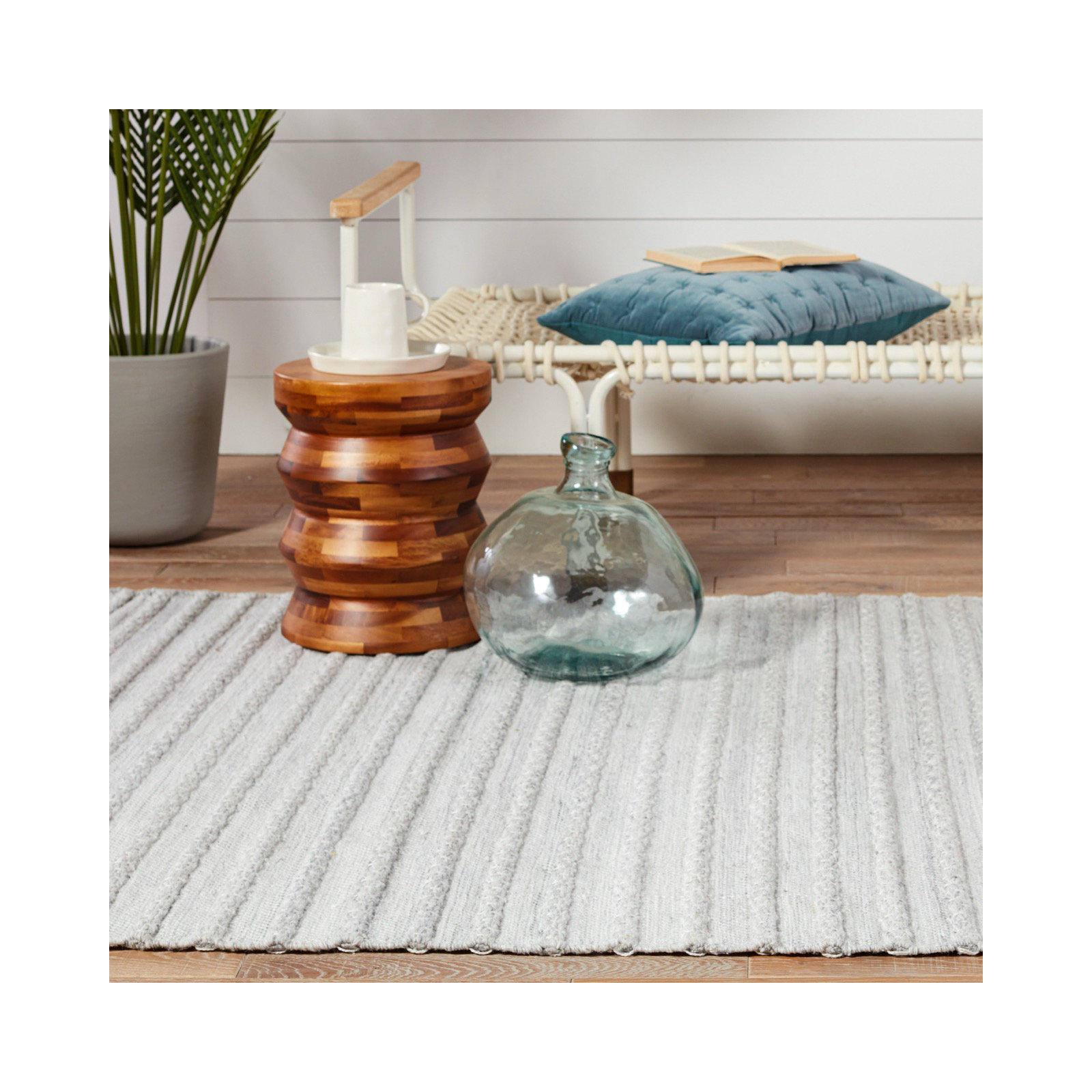 Graham Handmade Recycled P.E.T Neutral Gray/Glacier/Gardenia Indoor/Outdoor Rug, Rectangle 10' x 14'