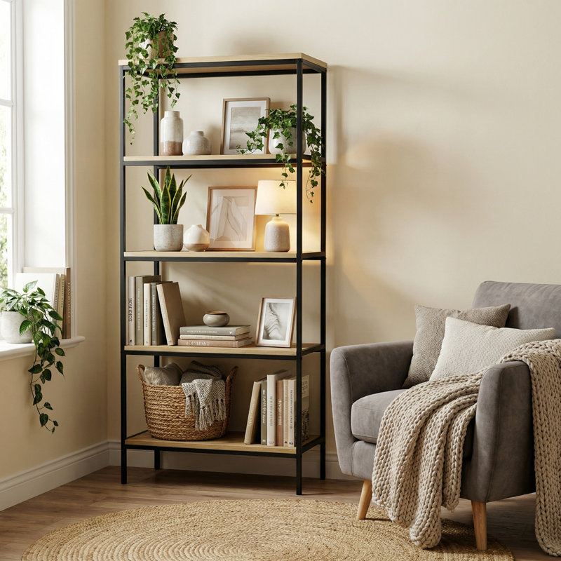 Bibliothèque industrielle à 5 niveaux L 23,75 po x l 11,75 po x H 56,75 po Lavish Home, noir, Noir / naturel