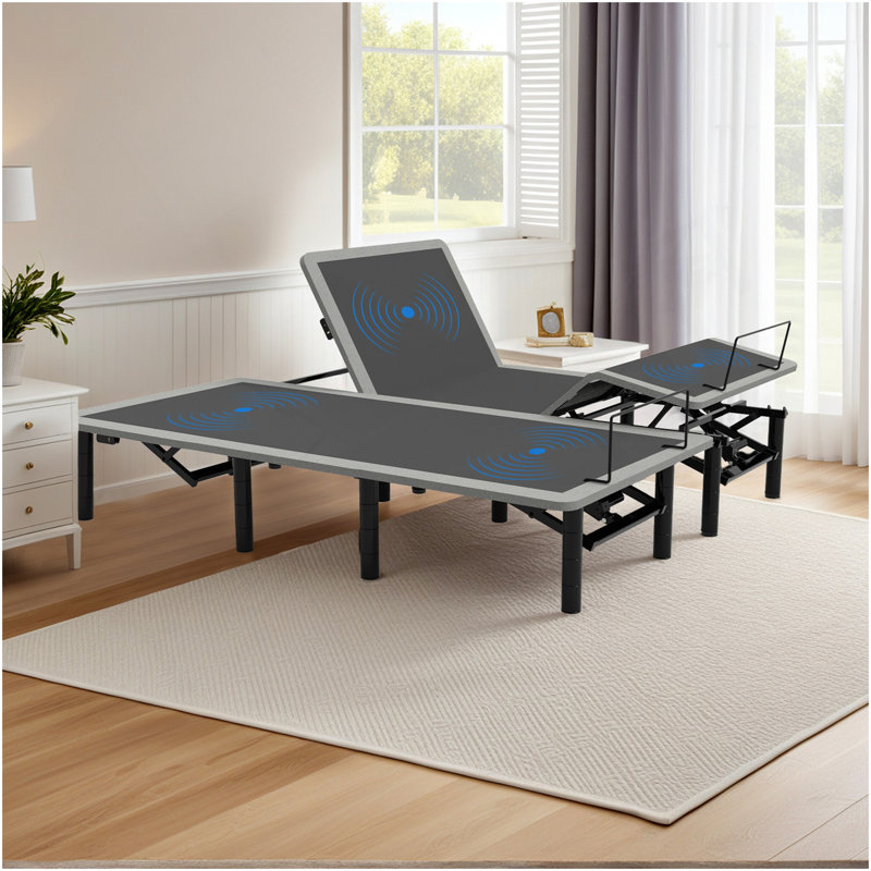 Adjustable Bed Frame With Massage Head  Foot Incline Split King Size Wireless Remote, Two Types Of USB Ports: Type-A And Type-C, LED Night Light, 4 Height-Adjustable Legs Easy Assembly