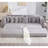 110.75 Inch L-Shaped Modular Sofa, Light Gray Corduroy Sectional Couch, Convertible Bed with Ottoman, Cup Holders and 8 Pillows-1487599124