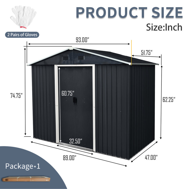 8x4 Ft Metal Shed With Stable Structure & Sliding Door, Black White Outdoor Rust- Panels,, Black White