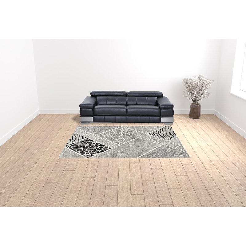 Tapis gris à motif abstrait Barrville, Rectangle 8 pi x 11 pi