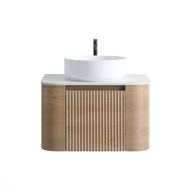 Meuble-lavabo de 24 po avec lavabo, armoire murale en chêne miel avec porte-serviettes gratuit, lavabo simple en céramique blanche, sans drain et robinet, pré-assemblé