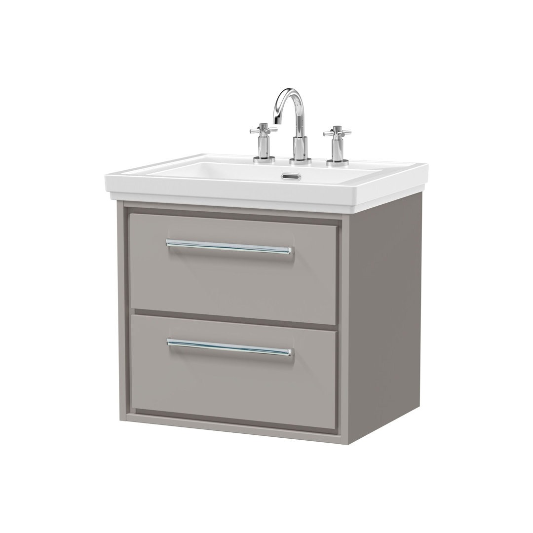 Hudson Reed Lille 600mm Fern Green 2 Drawer Wall Hung Vanity Unit With 3 Tap Holes Fireclay Basin