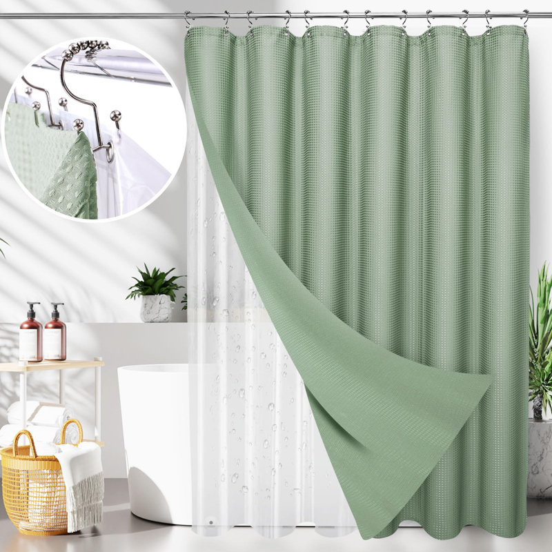Ensemble de doublure de rideau de douche réversible imperméable 3 en 1 avec 12 crochets en acier inoxydable, Tanné