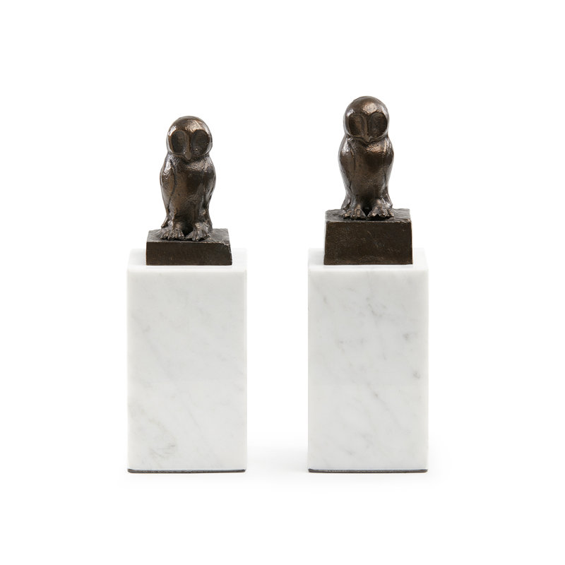 Owl Statue, Bronze/White