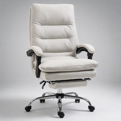 Fauteuil de bureau massant Vinsetto en microfibre avec dossier inclinable chauffant, repose-pieds, rembourrage double couche, roulettes pivotantes, blanc crème