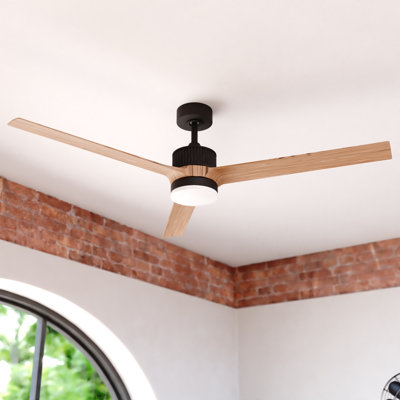  Ventilateur de plafond industriel intérieur / extérieur en forme de tige de 60 po avec pales en hickory Ruston, ensemble d'éclairage à DEL à intensité variable et télécommande inclus, moteur à courant continu à 6 vitesses écoénergétique