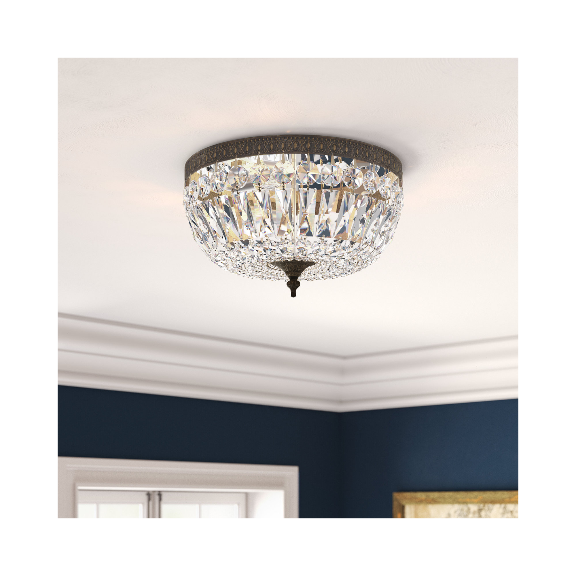 Linal 3 Light Crystal Flush Mount, English Bronze