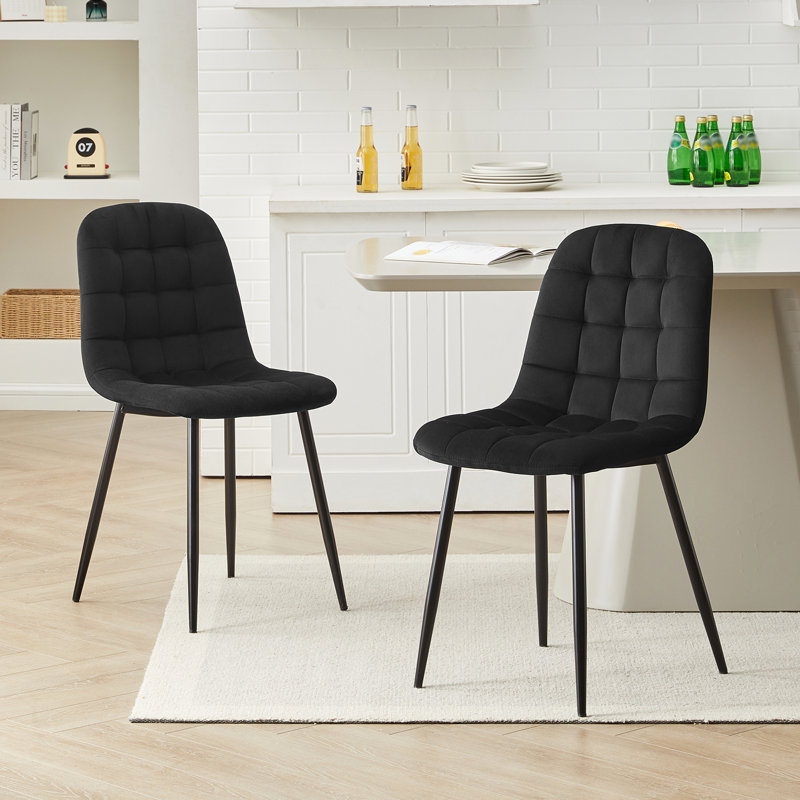 50cm H Velvet Upholstered Metal Side Chair, Black
