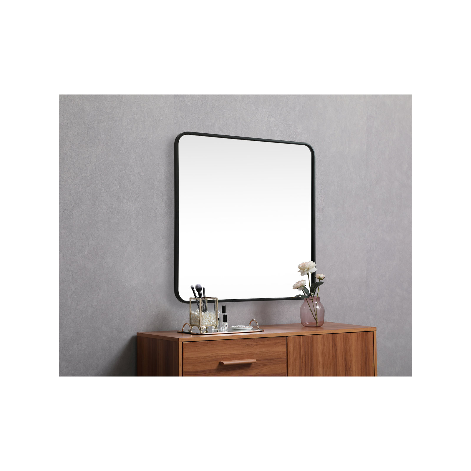 Metal Square Wall Mirror, 30"  x 30" , Black