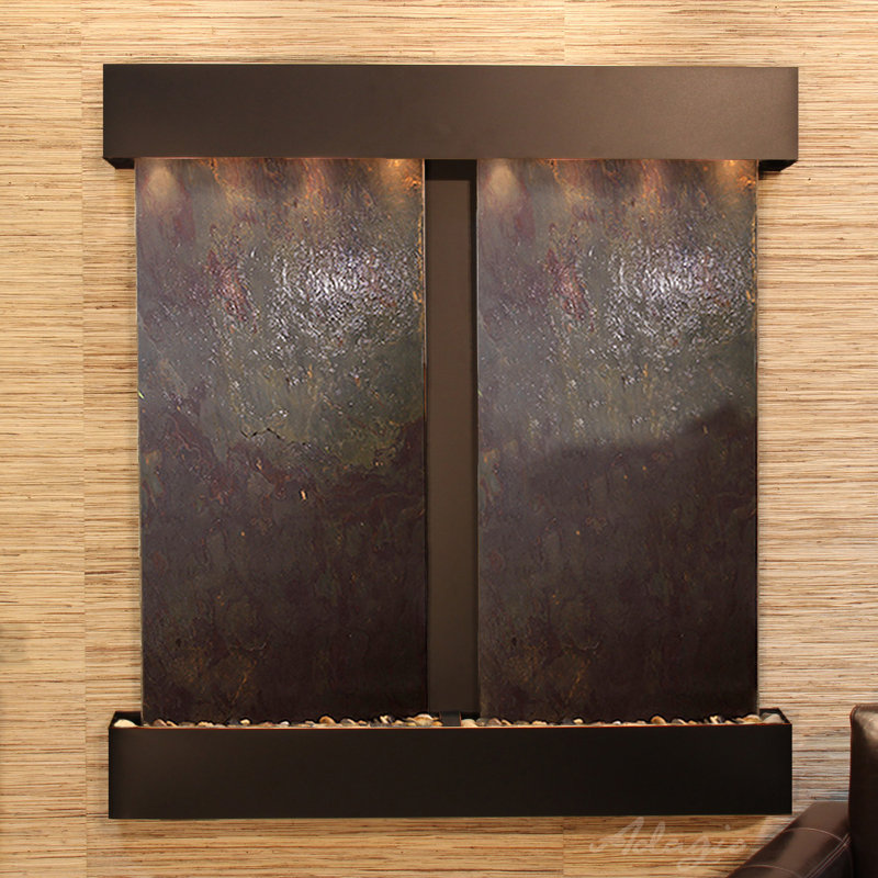 Aspen Falls Wall Fountain with Light, Stainless Steel, Multi-Color Slate