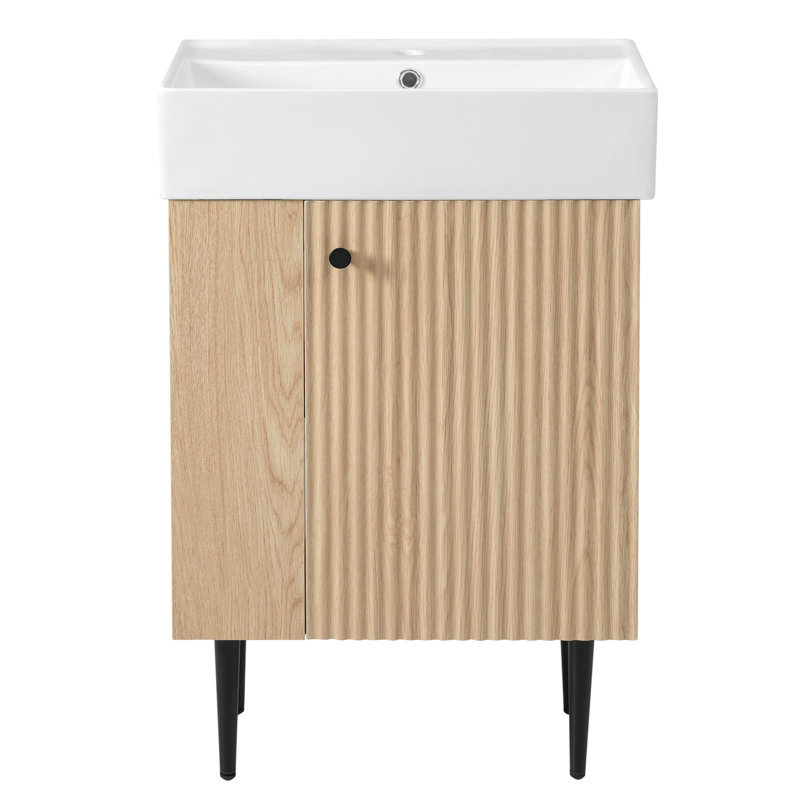 Meuble-lavabo 21,6 po avec lavabo en céramique, Bois